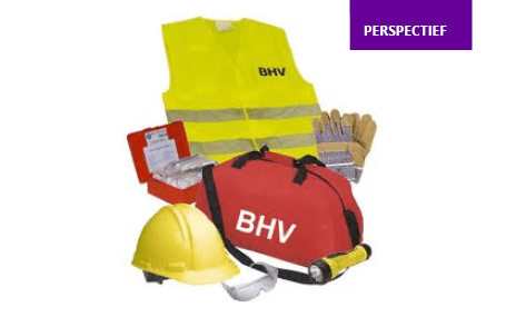 bhv helm, tas, hesje en handschoenen